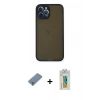MARSİLYAN™- iPhone 12 Pro Kılıf Ahenk Çizgi Serisi - Siyah Polymer Nano Ekran Koruyucu + Metal Kamera Lens Koruma Cam - GS