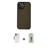 MARSİLYAN™- iPhone 12 Pro Kılıf Ahenk Çizgi Serisi - Siyah Polymer Nano Ekran Koruyucu + Shine Kamera Lens - GS