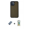 MARSİLYAN™- iPhone 12 Pro Kılıf Ahenk Çizgi Serisi - Siyah Polymer Nano Ekran Koruyucu + Metal Kamera Lens Koruma Cam - MI