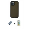 MARSİLYAN™- iPhone 12 Pro Kılıf Ahenk Çizgi Serisi - Siyah Polymer Nano Ekran Koruyucu + Metal Kamera Lens Koruma Cam - MI