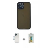 MARSİLYAN™- iPhone 12 Pro Kılıf Ahenk Çizgi Serisi - Siyah Polymer Nano Ekran Koruyucu + Shine Kamera Lens - MI