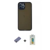 MARSİLYAN™- iPhone 12 Pro Kılıf Ahenk Çizgi Serisi - Siyah Polymer Nano Ekran Koruyucu + Metal Kamera Lens Koruma Cam - GD