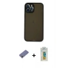MARSİLYAN™- iPhone 12 Pro Kılıf Ahenk Çizgi Serisi - Siyah Polymer Nano Ekran Koruyucu + Metal Kamera Lens Koruma Cam - GD
