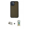 MARSİLYAN™- iPhone 12 Pro Kılıf Ahenk Çizgi Serisi - Siyah Polymer Nano Ekran Koruyucu + Rainbow Kamera Lens Koruma Cam - GD