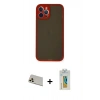 MARSİLYAN™- iPhone 12 Pro Kılıf Ahenk Çizgi Serisi - Siyah Polymer Nano Ekran Koruyucu + Rainbow Kamera Lens Koruma Cam - GD
