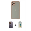 MARSİLYAN™- iPhone 12 Pro Kılıf Ahenk Çizgi Serisi - Siyah Polymer Nano Ekran Koruyucu + Neon Fosforlu Kamera Lens - SI
