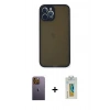 MARSİLYAN™- iPhone 12 Pro Kılıf Ahenk Çizgi Serisi - Siyah Polymer Nano Ekran Koruyucu + Neon Fosforlu Kamera Lens - SI