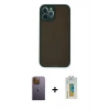 MARSİLYAN™- iPhone 12 Pro Kılıf Ahenk Çizgi Serisi - Siyah Polymer Nano Ekran Koruyucu + Neon Fosforlu Kamera Lens - SI