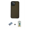 MARSİLYAN™- iPhone 12 Pro Kılıf Ahenk Çizgi Serisi - Siyah Polymer Nano Ekran Koruyucu + Shine Kamera Lens Koruma Cam - PE