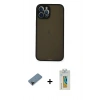 MARSİLYAN™- iPhone 12 Pro Kılıf Ahenk Çizgi Serisi - Siyah Polymer Nano Ekran Koruyucu + Shine Kamera Lens Koruma Cam - SH