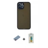 MARSİLYAN™- iPhone 12 Pro Kılıf Ahenk Çizgi Serisi - Siyah Polymer Nano Ekran Koruyucu + Shine Kamera Lens Koruma Cam - PE