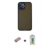 MARSİLYAN™- iPhone 12 Pro Kılıf Ahenk Çizgi Serisi - Siyah Polymer Nano Ekran Koruyucu + Shine Kamera Lens Koruma Cam - SABE