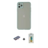 MARSİLYAN™- iPhone 12 Pro Kılıf Ahenk Çizgi Serisi - Siyah Polymer Nano Ekran Koruyucu + Turuncu Renkli Kamera Lens Koruma Cam