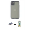 MARSİLYAN™- iPhone 12 Pro Kılıf Ahenk Çizgi Serisi - Siyah Polymer Nano Ekran Koruyucu + Turuncu Renkli Kamera Lens Koruma Cam