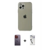 MARSİLYAN™- iPhone 12 Pro Kılıf Ahenk Doku - Şeffaf Uv Polymer Nano Ekran Koruyucu + Turuncu Neon Fosforlu Kamera Lens