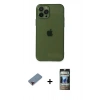 MARSİLYAN™- iPhone 12 Pro Kılıf Ahenk Doku - Siyah 34D Hayalet Izgaralı Cam + Metal Kamera Lens Koruma Cam - KI