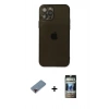 MARSİLYAN™- iPhone 12 Pro Kılıf Ahenk Doku - Siyah 34D Hayalet Izgaralı Cam + Metal Kamera Lens Koruma Cam - KI