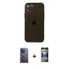 MARSİLYAN™- iPhone 12 Pro Kılıf Ahenk Doku - Siyah 34D Hayalet Izgaralı Cam + Neon Fosforlu Kamera Lens - MI