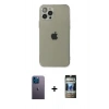 MARSİLYAN™- iPhone 12 Pro Kılıf Ahenk Doku - Siyah 34D Hayalet Izgaralı Cam + Neon Fosforlu Kamera Lens - MI