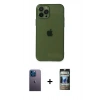 MARSİLYAN™- iPhone 12 Pro Kılıf Ahenk Doku - Siyah 34D Hayalet Izgaralı Cam + Neon Fosforlu Kamera Lens - MI