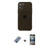 MARSİLYAN™- iPhone 12 Pro Kılıf Ahenk Doku - Siyah 34D Hayalet Izgaralı Cam + Metal Kamera Lens Koruma Cam - MI