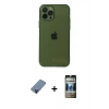 MARSİLYAN™- iPhone 12 Pro Kılıf Ahenk Doku - Siyah 34D Hayalet Izgaralı Cam + Metal Kamera Lens Koruma Cam - MI