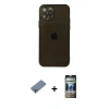 MARSİLYAN™- iPhone 12 Pro Kılıf Ahenk Doku - Siyah 34D Hayalet Izgaralı Cam + Metal Kamera Lens Koruma Cam - MR