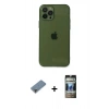 MARSİLYAN™- iPhone 12 Pro Kılıf Ahenk Doku - Siyah 34D Hayalet Izgaralı Cam + Metal Kamera Lens Koruma Cam - MR