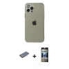 MARSİLYAN™- iPhone 12 Pro Kılıf Ahenk Doku - Siyah 34D Hayalet Izgaralı Cam + Renkli Kamera Lens Koruma Cam - PE