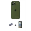MARSİLYAN™- iPhone 12 Pro Kılıf Ahenk Doku - Siyah 34D Hayalet Izgaralı Cam + Renkli Kamera Lens Koruma Cam - PE