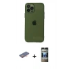MARSİLYAN™- iPhone 12 Pro Kılıf Ahenk Doku - Siyah 34D Hayalet Izgaralı Cam + Renkli Kamera Lens Koruma Cam - TU