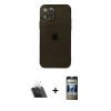 MARSİLYAN™- iPhone 12 Pro Kılıf Ahenk Doku - Siyah 34D Hayalet Izgaralı Cam + Kamera Lens Koruma Cam - SF