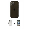 MARSİLYAN™- iPhone 12 Pro Kılıf Ahenk Doku - Siyah 34D Hayalet Izgaralı Cam + Shine Kamera Lens - GS