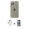 MARSİLYAN™- iPhone 12 Pro Kılıf Ahenk Doku - Siyah 34D Hayalet Izgaralı Cam + Shine Kamera Lens - GS