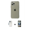 MARSİLYAN™- iPhone 12 Pro Kılıf Ahenk Doku - Siyah 34D Hayalet Izgaralı Cam + Shine Kamera Lens - MI
