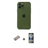 MARSİLYAN™- iPhone 12 Pro Kılıf Ahenk Doku - Siyah 34D Hayalet Izgaralı Cam + Shine Kamera Lens Koruma Cam - SABE