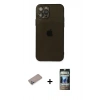 MARSİLYAN™- iPhone 12 Pro Kılıf Ahenk Doku - Siyah 34D Hayalet Izgaralı Cam + Shine Kamera Lens Koruma Cam - SABE