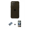 MARSİLYAN™- iPhone 12 Pro Kılıf Ahenk Doku - Siyah 34D Hayalet Izgaralı Cam + Shine Kamera Lens Koruma Cam - SH