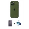 MARSİLYAN™- iPhone 12 Pro Kılıf Ahenk Doku - Siyah 3D Antistatik Cam Ekran Koruyucu + Neon Fosforlu Kamera Lens - BZ