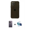 MARSİLYAN™- iPhone 12 Pro Kılıf Ahenk Doku - Siyah 3D Antistatik Cam Ekran Koruyucu + Neon Fosforlu Kamera Lens - BZ