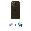 MARSİLYAN™- iPhone 12 Pro Kılıf Ahenk Doku - Siyah 3D Antistatik Cam Ekran Koruyucu + Shine Kamera Lens Koruma Cam - MI