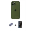MARSİLYAN™- iPhone 12 Pro Kılıf Ahenk Doku - Siyah 3D Antistatik Hayalet Cam Ekran Koruyucu + Metal Kamera Lens Koruma Cam - GD