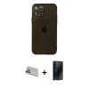 MARSİLYAN™- iPhone 12 Pro Kılıf Ahenk Doku - Siyah 3D Antistatik Hayalet Cam Ekran Koruyucu + Rainbow Kamera Lens Koruma Cam - GD