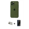 MARSİLYAN™- iPhone 12 Pro Kılıf Ahenk Doku - Siyah 3D Antistatik Hayalet Cam Ekran Koruyucu + Rainbow Kamera Lens Koruma Cam - GD