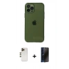MARSİLYAN™- iPhone 12 Pro Kılıf Ahenk Doku - Siyah 3D Antistatik Hayalet Cam Ekran Koruyucu + Shine Kamera Lens - GD
