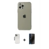 MARSİLYAN™- iPhone 12 Pro Kılıf Ahenk Doku - Siyah 3D Antistatik Hayalet Cam Ekran Koruyucu + Gümüş Shine Kamera Lens