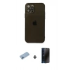 MARSİLYAN™- iPhone 12 Pro Kılıf Ahenk Doku - Siyah 3D Antistatik Hayalet Cam Ekran Koruyucu + Shine Kamera Lens Koruma Cam - MI