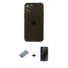 MARSİLYAN™- iPhone 12 Pro Kılıf Ahenk Doku - Siyah 3D Antistatik Hayalet Cam Ekran Koruyucu + Shine Kamera Lens Koruma Cam - PE