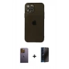 MARSİLYAN™- iPhone 12 Pro Kılıf Ahenk Doku - Siyah 3D Antistatik Hayalet Cam Ekran Koruyucu + Neon Fosforlu Kamera Lens - SI