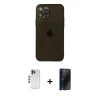 MARSİLYAN™- iPhone 12 Pro Kılıf Ahenk Doku - Siyah 3D Antistatik Hayalet Cam Ekran Koruyucu + Shine Kamera Lens - MI